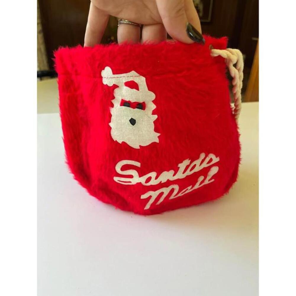 Vintage felt Santa Mail Bag Card holder 1950s 1960s Christmas decor